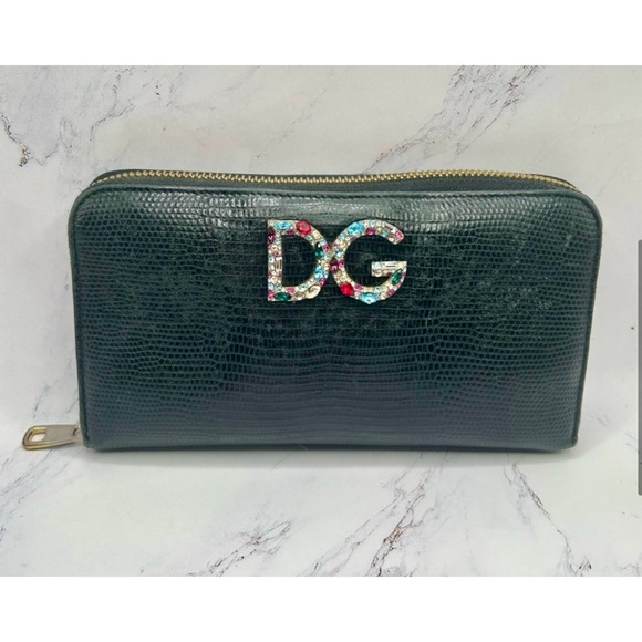 DOLCE & GABBANA Multicolor Crystal Logo Long Zippy Black Leather Wallet + COA - Picture 1 of 15